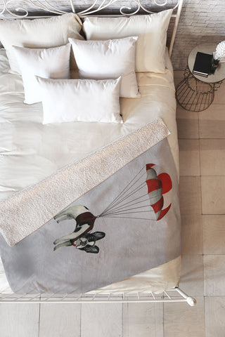 Coco de Paris Flying Frenchie Fleece Throw Blanket