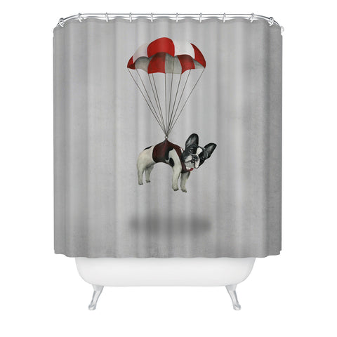 Coco de Paris Flying Frenchie Shower Curtain