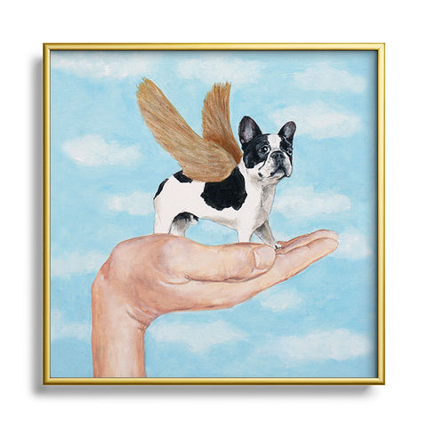 Coco de Paris Frenchie with golden wings Metal Square Framed Art Print