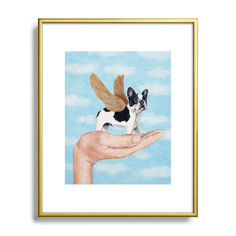 Coco de Paris Frenchie with golden wings Metal Framed Art Print