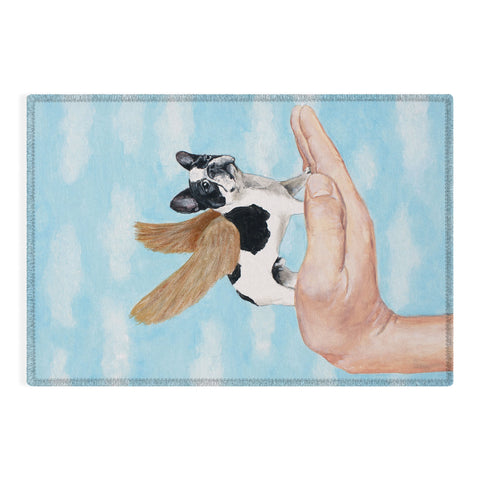 Coco de Paris Frenchie with golden wings Outdoor Rug