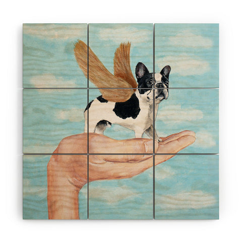 Coco de Paris Frenchie with golden wings Wood Wall Mural