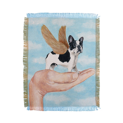 Coco de Paris Frenchie with golden wings Throw Blanket