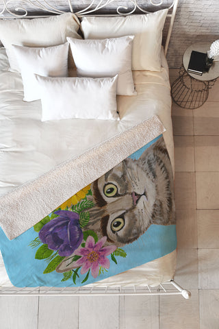 Coco de Paris Frida Kahlo Cat Fleece Throw Blanket