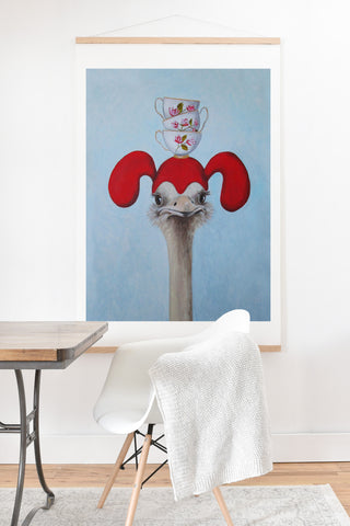 Coco de Paris Funny ostrich with stacking teacups Art Print And Hanger