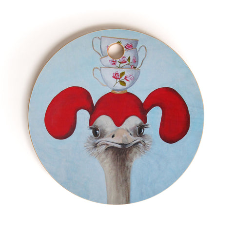 Coco de Paris Funny ostrich with stacking teacups Cutting Board Round