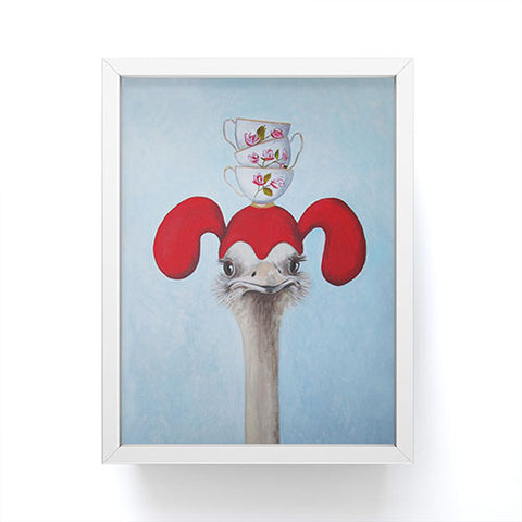Coco de Paris Funny ostrich with stacking teacups Framed Mini Art Print