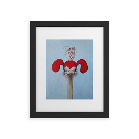 Coco de Paris Funny ostrich with stacking teacups Framed Art Print