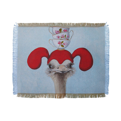 Coco de Paris Funny ostrich with stacking teacups Throw Blanket