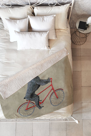 Coco de Paris Giant schnauzer on bicycle Fleece Throw Blanket
