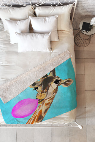Coco de Paris Giraffe blowing bubblegum Fleece Throw Blanket