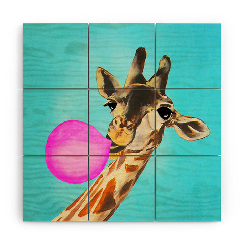 Coco de Paris Giraffe blowing bubblegum Wood Wall Mural
