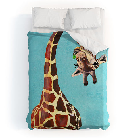 Coco de Paris Giraffe with green leaf Duvet Cover