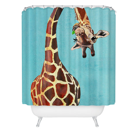 Coco de Paris Giraffe with green leaf Shower Curtain