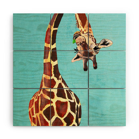 Coco de Paris Giraffe with green leaf Wood Wall Mural