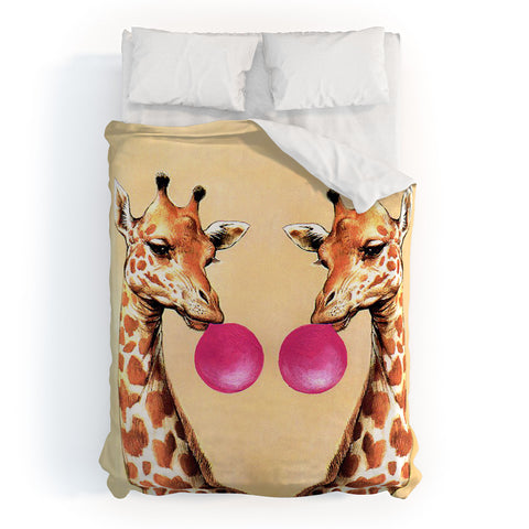 Coco de Paris Giraffes with bubblegum 1 Duvet Cover