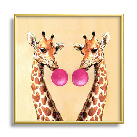 Coco de Paris Giraffes with bubblegum 1 Metal Square Framed Art Print