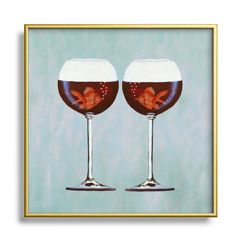 Coco de Paris Goldfishes Wine Love Square Metal Framed Art Print