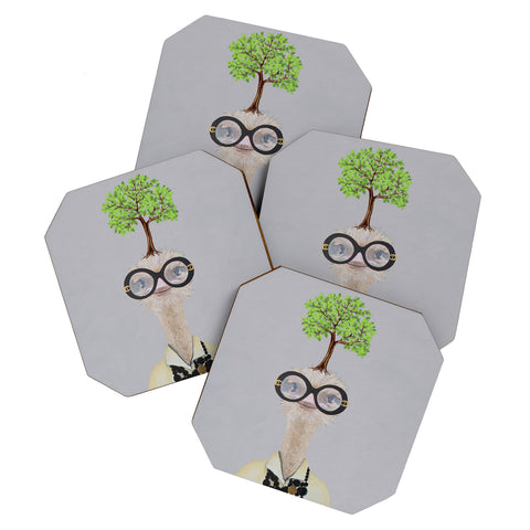Coco de Paris Iris Apfel ostrich with a tree Coaster Set