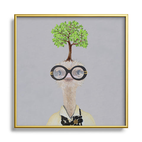 Coco de Paris Iris Apfel ostrich with a tree Metal Square Framed Art Print