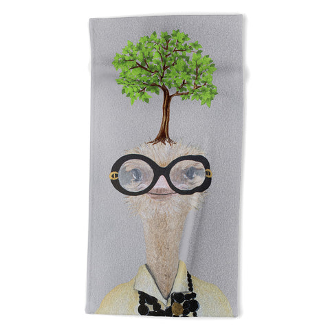 Coco de Paris Iris Apfel ostrich with a tree Beach Towel