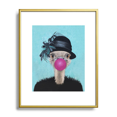 Coco de Paris Ostrich with bubblegum Metal Framed Art Print