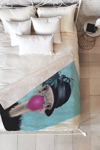 Coco de Paris Ostrich with bubblegum Fleece Throw Blanket