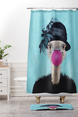 Coco de Paris Ostrich with bubblegum Shower Curtain And Mat