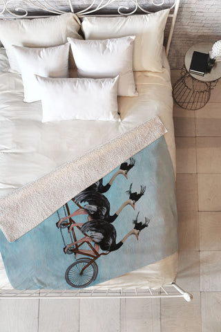 Coco de Paris Ostriches on bicycle Fleece Throw Blanket