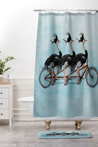Coco de Paris Ostriches on bicycle Shower Curtain And Mat