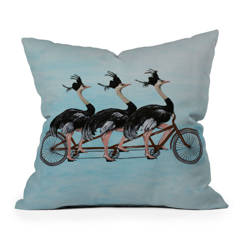 Coco de Paris Ostriches on bicycle Throw Pillow