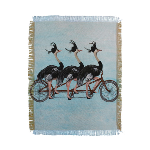 Coco de Paris Ostriches on bicycle Throw Blanket