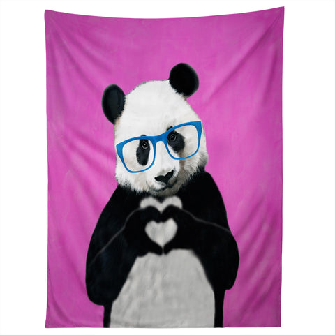 Coco de Paris Panda with finger heart PINK Tapestry