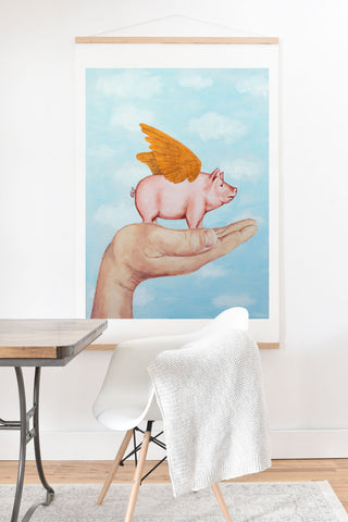 Coco de Paris Pig with Golden wings Art Print And Hanger
