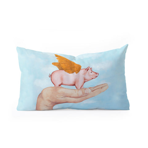 Coco de Paris Pig with Golden wings Oblong Throw Pillow