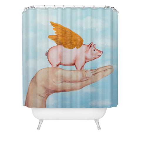 Coco de Paris Pig with Golden wings Shower Curtain