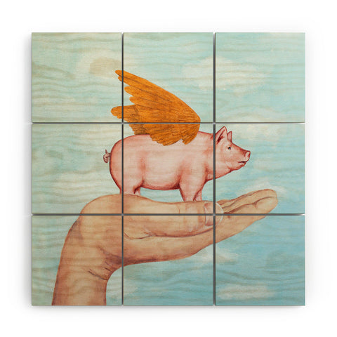 Coco de Paris Pig with Golden wings Wood Wall Mural