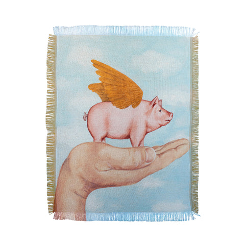 Coco de Paris Pig with Golden wings Throw Blanket