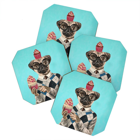 Coco de Paris Pug with cupcakes Coaster Set