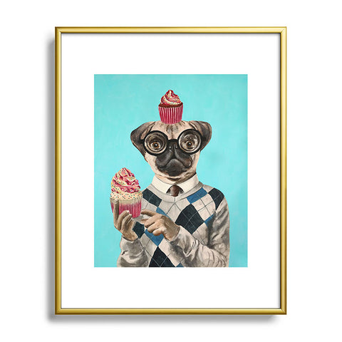 Coco de Paris Pug with cupcakes Metal Framed Art Print