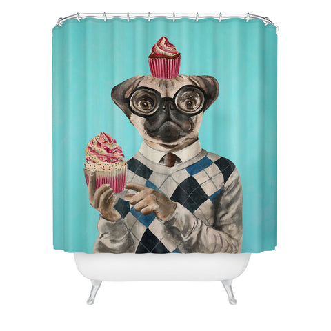 Coco de Paris Pug with cupcakes Shower Curtain