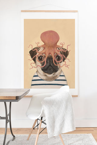 Coco de Paris Pug with octopus Art Print And Hanger