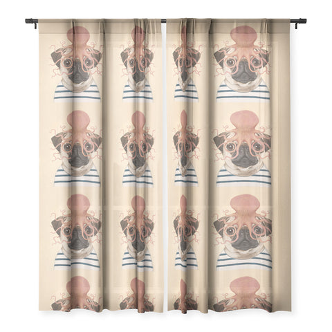 Coco de Paris Pug with octopus Sheer Window Curtain