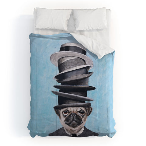 Coco de Paris Pug with stacked hats Comforter