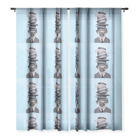 Coco de Paris Pug with stacked hats Sheer Window Curtain