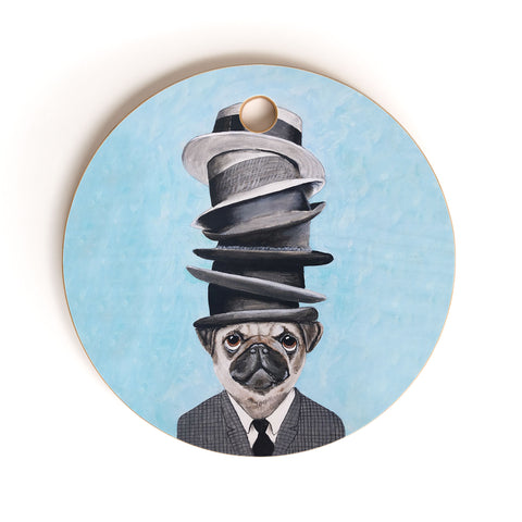 Coco de Paris Pug with stacked hats Cutting Board Round