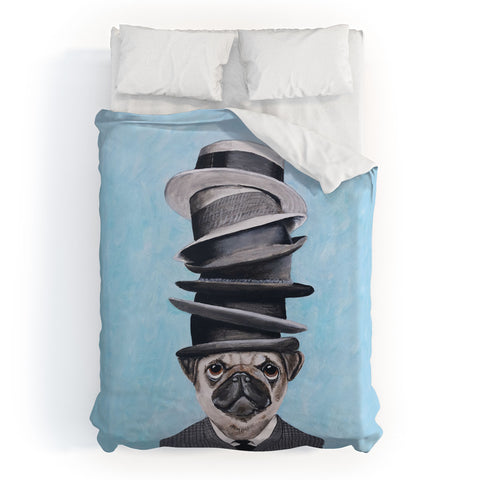 Coco de Paris Pug with stacked hats Duvet Cover