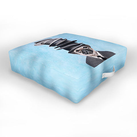 Coco de Paris Pug with stacked hats Outdoor Floor Cushion