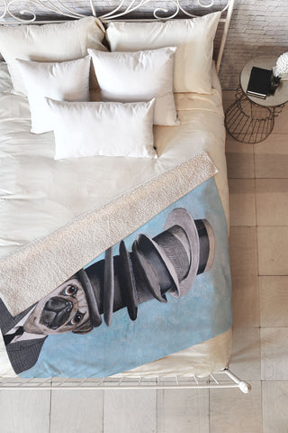 Coco de Paris Pug with stacked hats Fleece Throw Blanket