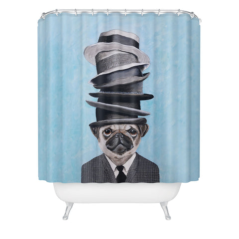 Coco de Paris Pug with stacked hats Shower Curtain